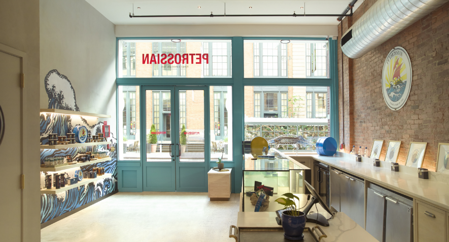 Petrossian storefront production by Source Creative